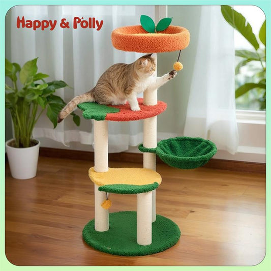 40.6In Fruit World Cat Tree, Cat Tower with Multi-Levels and Hammock for Kittens